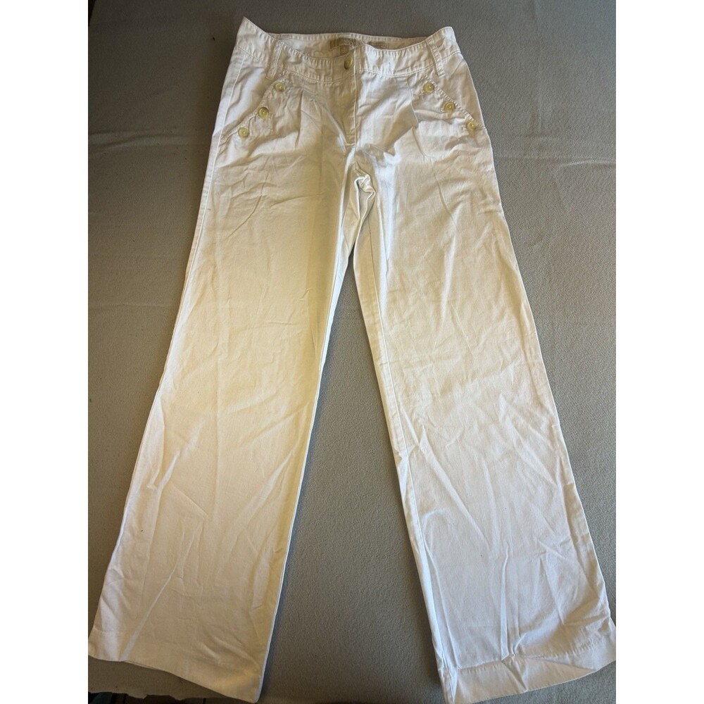 MICHAEL Michael Kors Women's White Cotton Twill Dress Pants Straight Mid Rise 8
